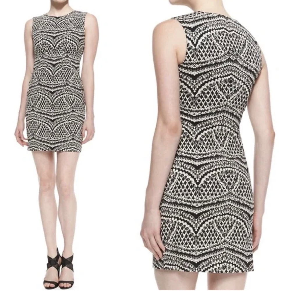DVF Pentra Printed Sheath Dress 0 Black White 🥰 ⭐️